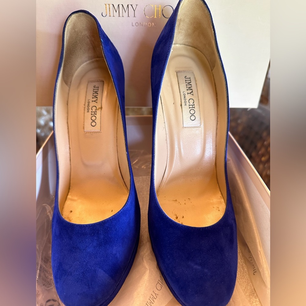 Jimmy Choo electric blue suede platform pump size 40